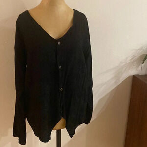 CP Shades sz M black rayon button down blouse w/ brocade floral embroidered
